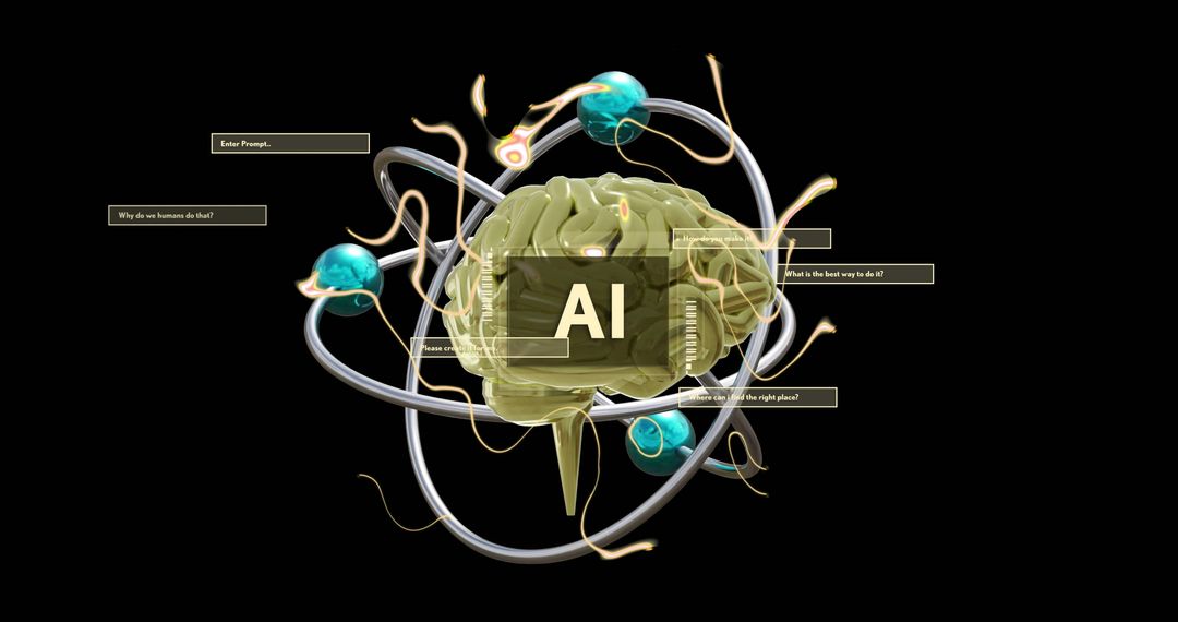 Abstract Visualization of AI and Brain with Data Connections
