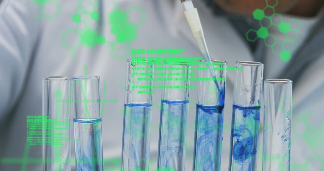 Scientist Conducting Experiments with Digital Data Overlay in Laboratory