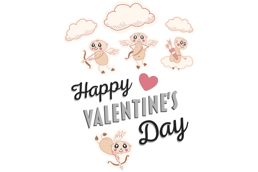 Valentine's Day Lettering with Angels on Transparent Background