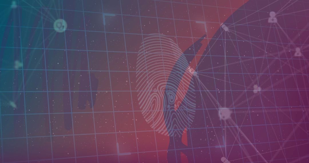 Fingerprint with Digital Network Overlay on Futuristic Grid