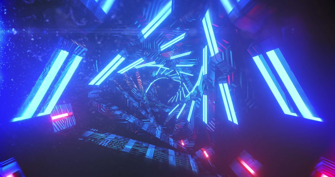 Futuristic Neon Tunnel with Blue and Red Lighting