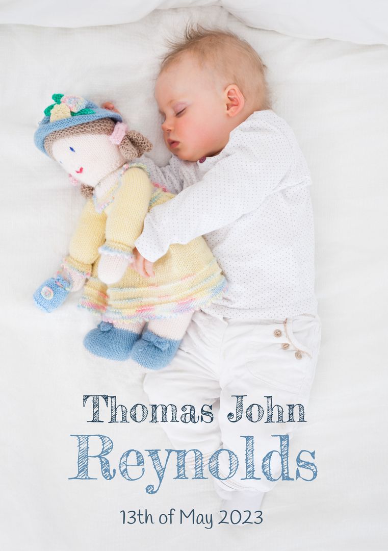 Cute Baby Sleeping with Toy Doll on White Bed - Download Free Stock Templates Pikwizard.com