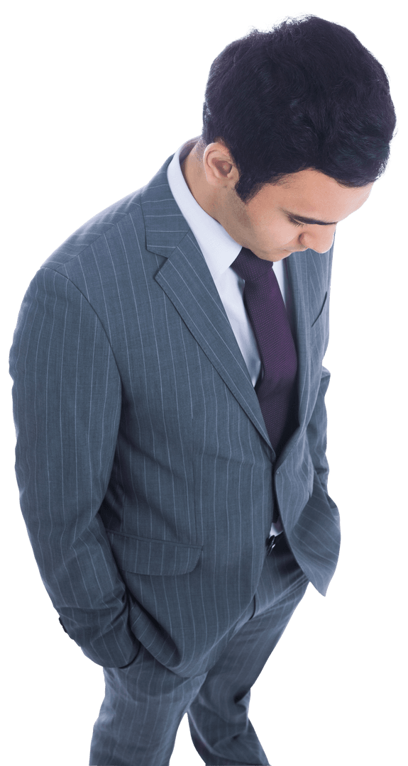 Businessman Looking Down on Isolated Transparent Background