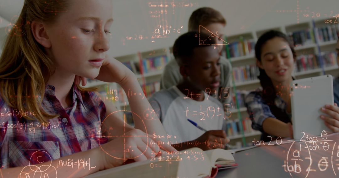 Image of mathematical equations over school children using tablet in classroom - Free Images, Stock Photos and Pictures on Pikwizard.com