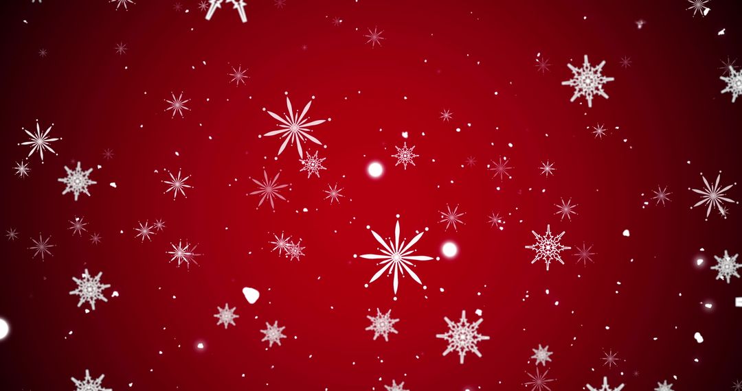 Abstract Snowflakes Falling on Festive Red Background