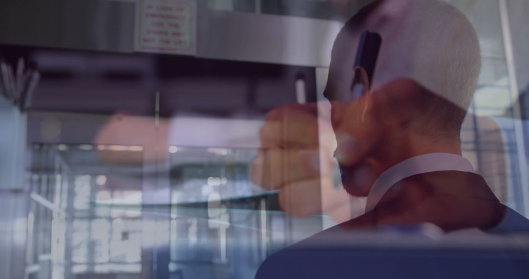 Double Exposure Businessman with Writing Elements