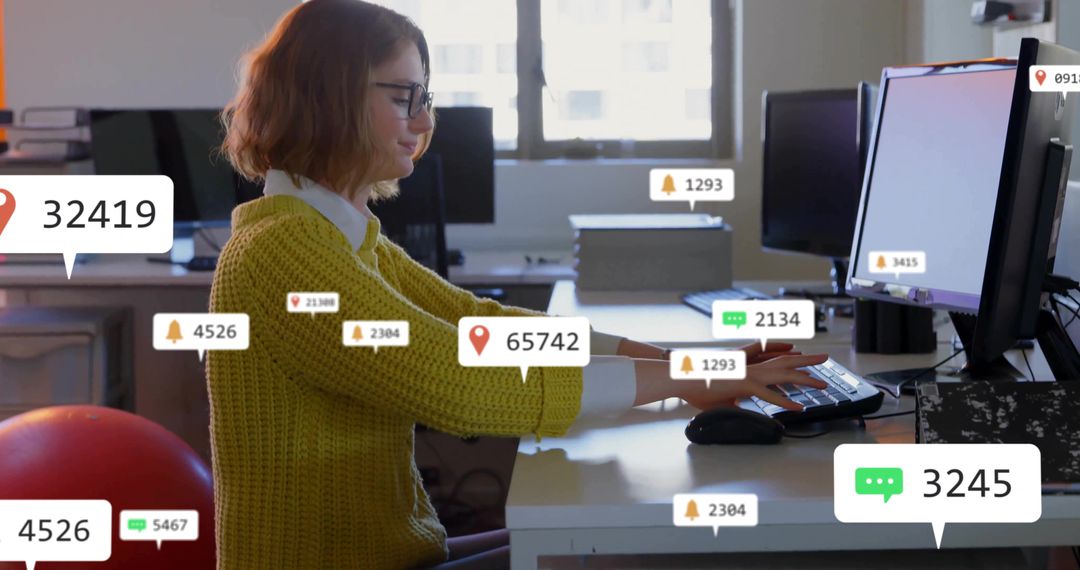 Typing on a Fitness Ball with Overflowing Notifications in Modern Workspace