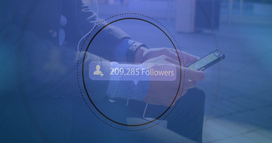 Growing Social Media Followers Displayed Over Businessman Using Smartphone
