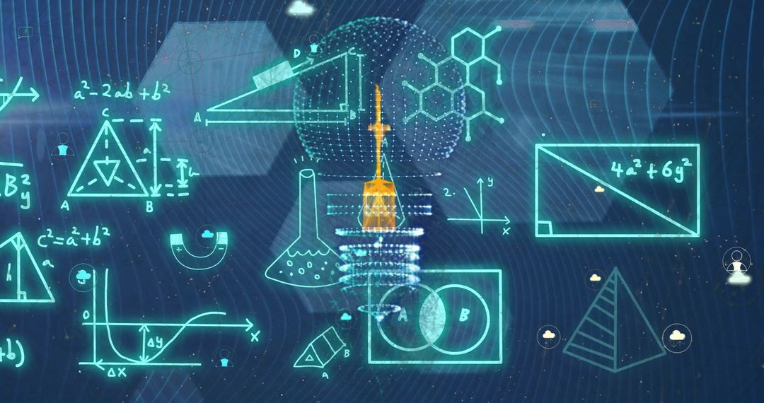 Mathematical Equations Overlaying Futuristic Digital Interface