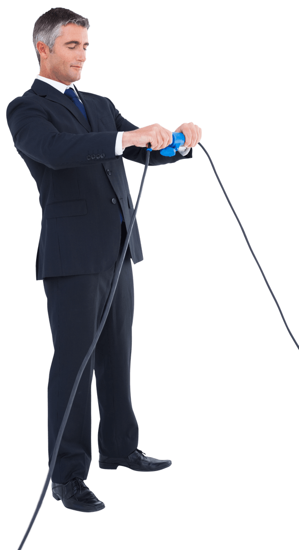 Businessman Holding Rope with Transparent Background for Concept Design