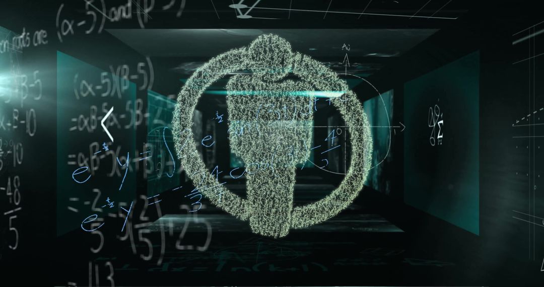 Digital Interface Concept with Man Icon and Mathematical Equations