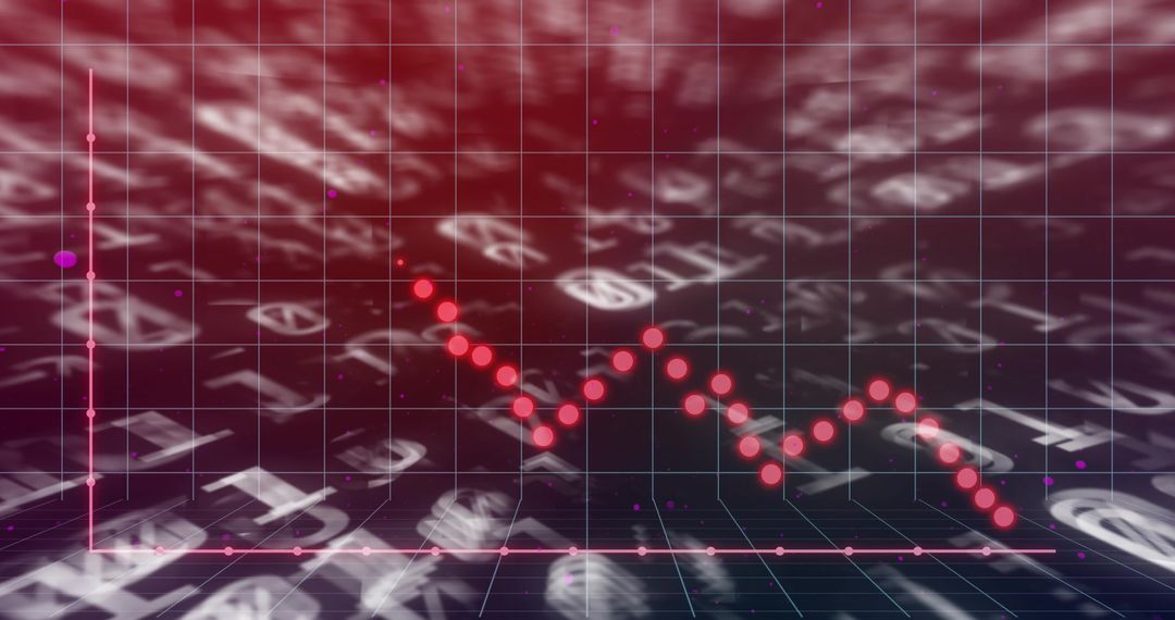 Neon dotted downward trend on 3D grid showing financial decline and futuristic analytics