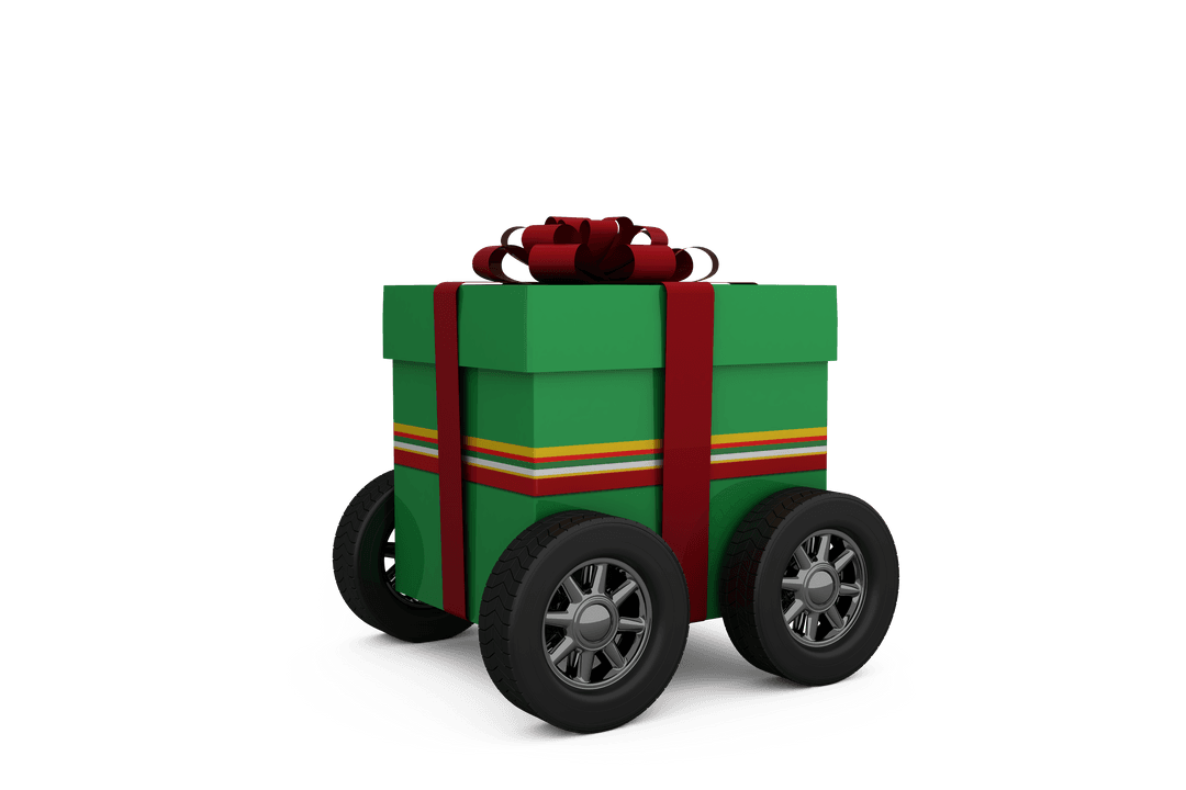 Transparent Gift Box Car with Red Ribbon on Wheels