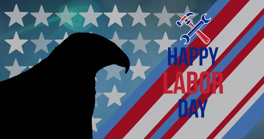 Happy Labor Day Text with Eagle and American Flag Elements