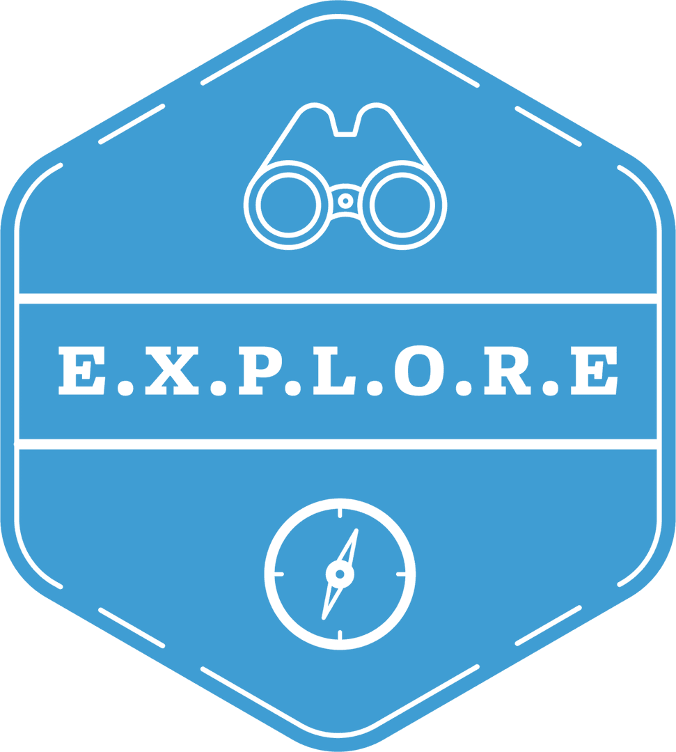 Vector Illustration with E.X.P.L.O.R.E Sign on Transparent Background