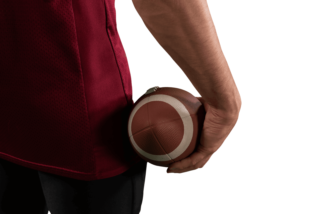 Biracial Rugby Player Holding Rugby Ball Transparent Background