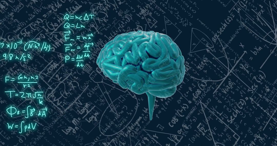 Human Brain Surrounded by Mathematical Formulas