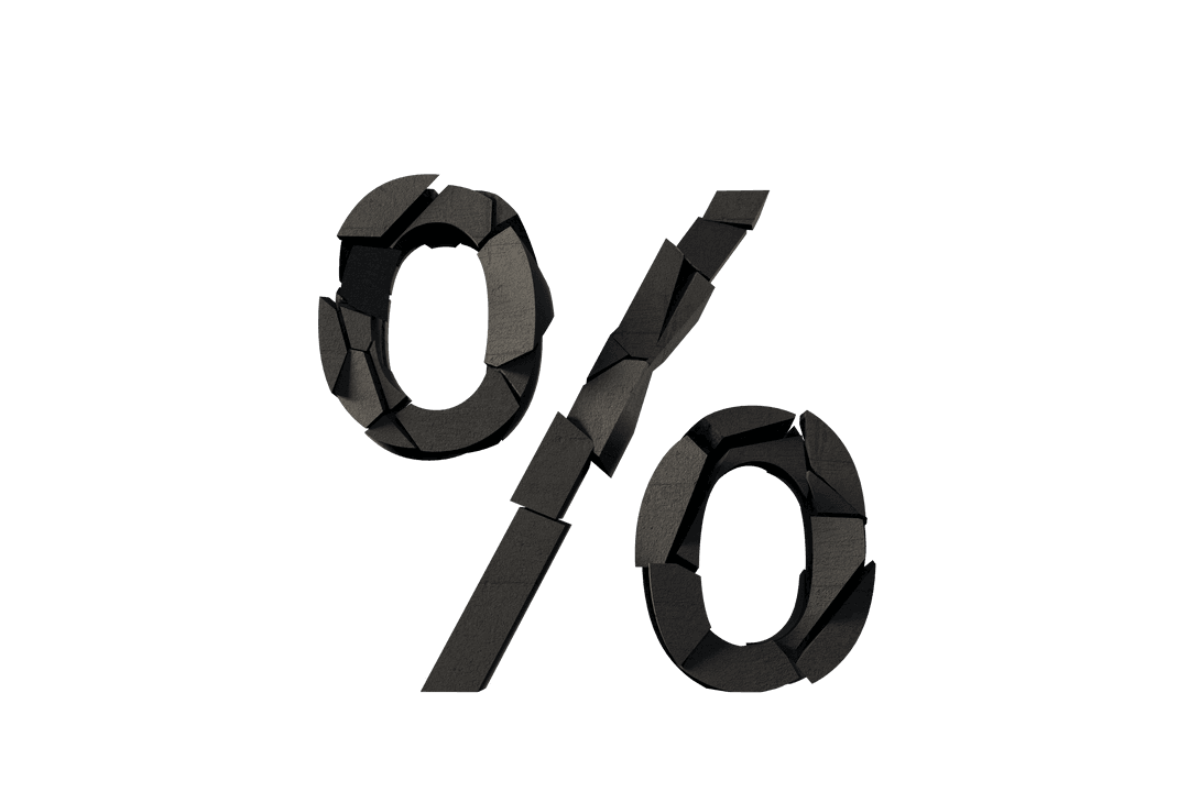 Transparent Cracking Black Percent Symbol 3D Illustration