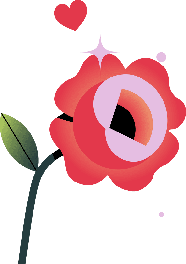 Romantic Transparent Red Flower with Heart and Sparkles Design