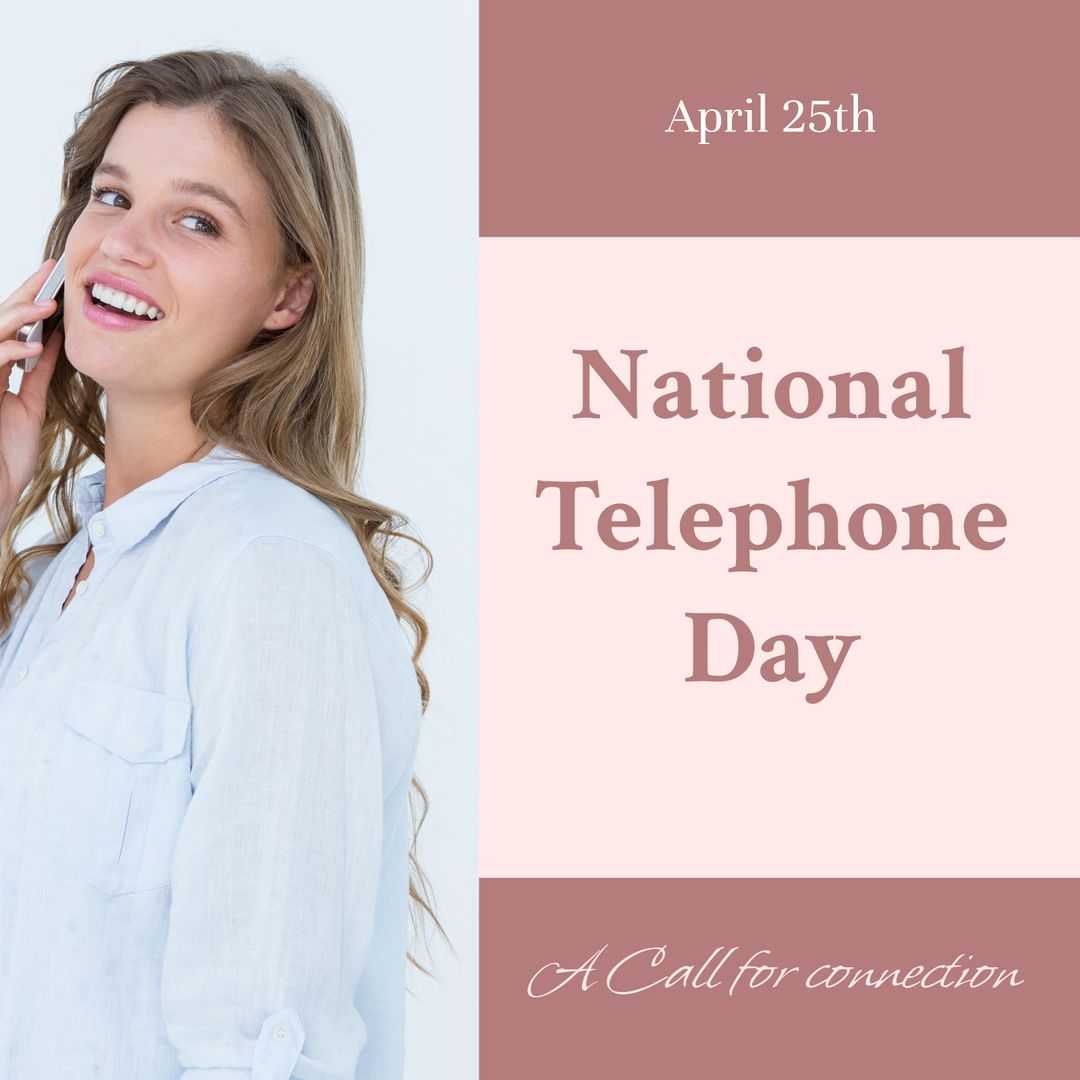 National Telephone Day Celebration Concept with Smiling Woman