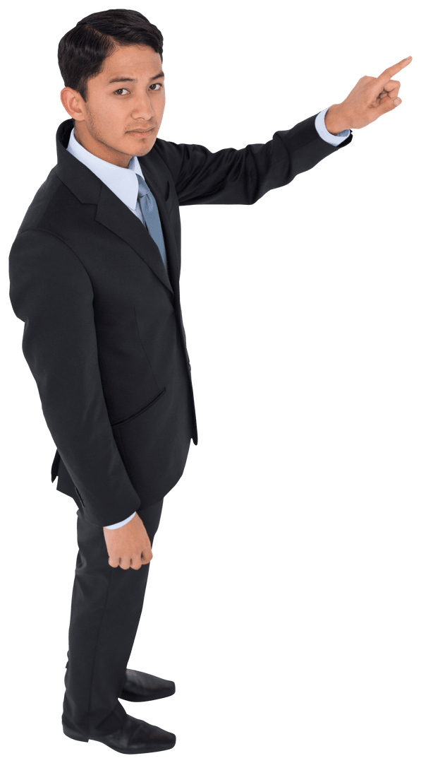 Confident Asian Businessman Pointing Finger Transparent Background