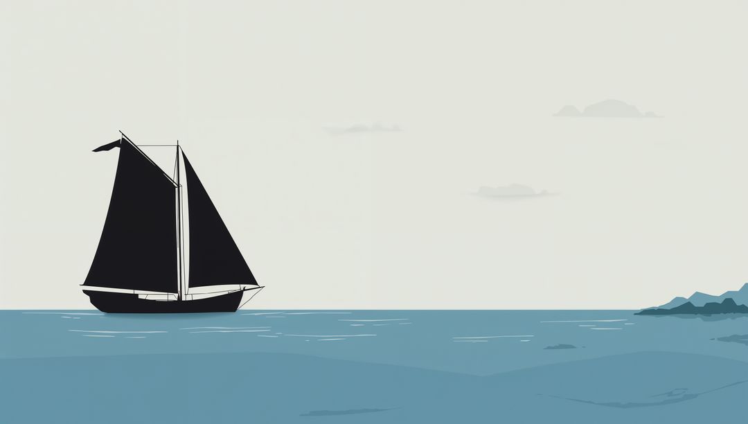 Silhouette of Sailboat Sailing Towards Rocky Horizon