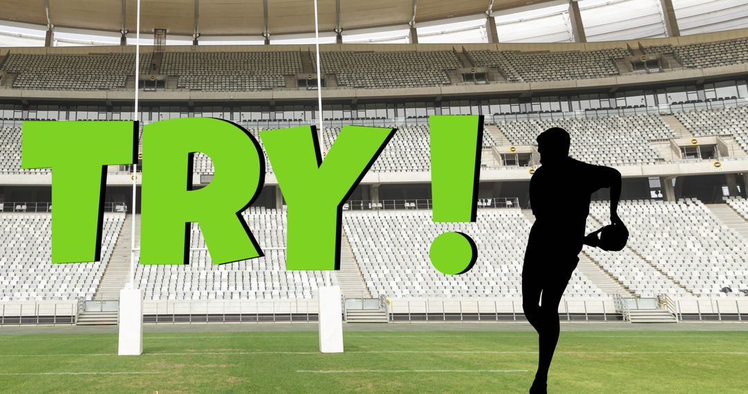 Rugby Player Scores Try in Empty Stadium with Digital Overlay