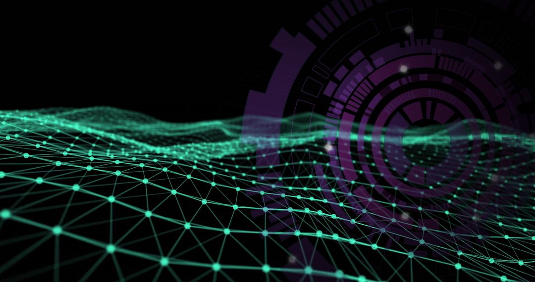 Futuristic Wireframe Mesh with Digital HUD Interface