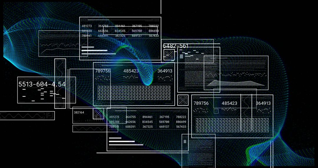Futuristic Digital Interface with Data Panels and Neon Mesh