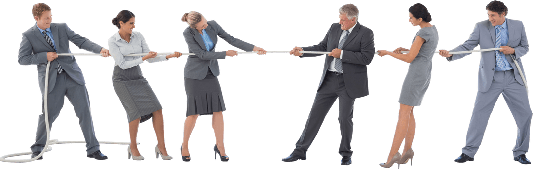 Transparent Business Team Engaged Tug of War for Teamwork Concept