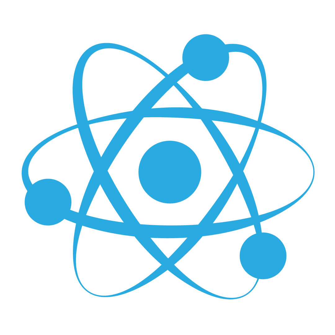 Blue Transparent Atomic Structure Symbol on White Background