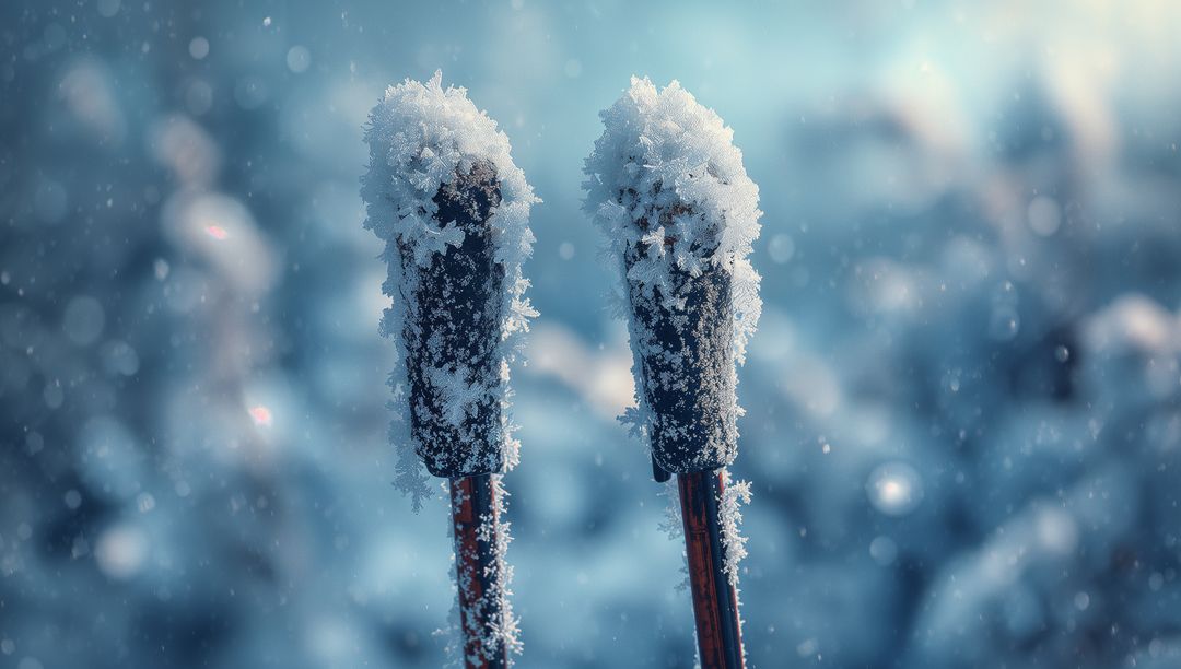 Frost-Covered Cattail Stalks in Winter Landscape