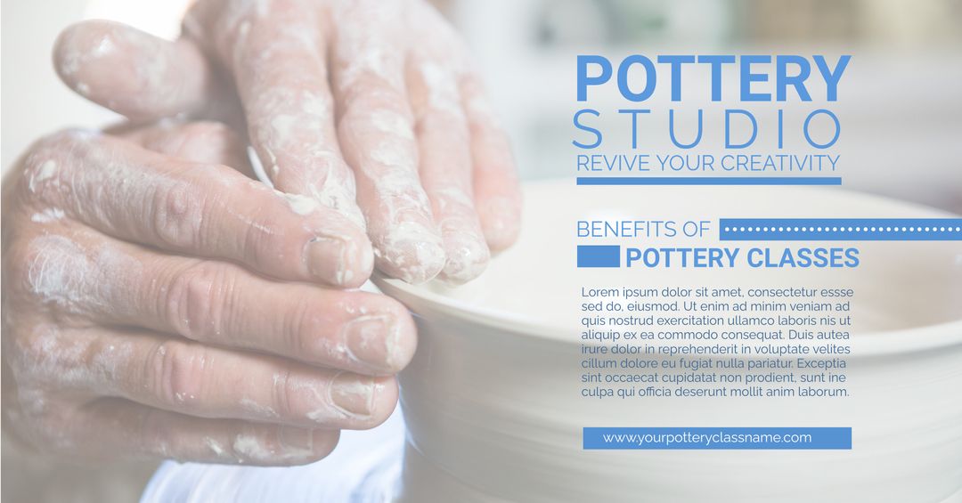 Pottery Studio Classes Advertisement with Hands Shaping Clay on Potter's Wheel - Download Free Stock Templates Pikwizard.com