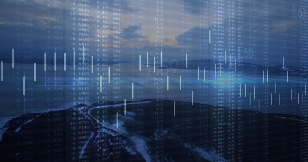 Modern Financial Landscape Merging with Tranquil Dusk Scenery