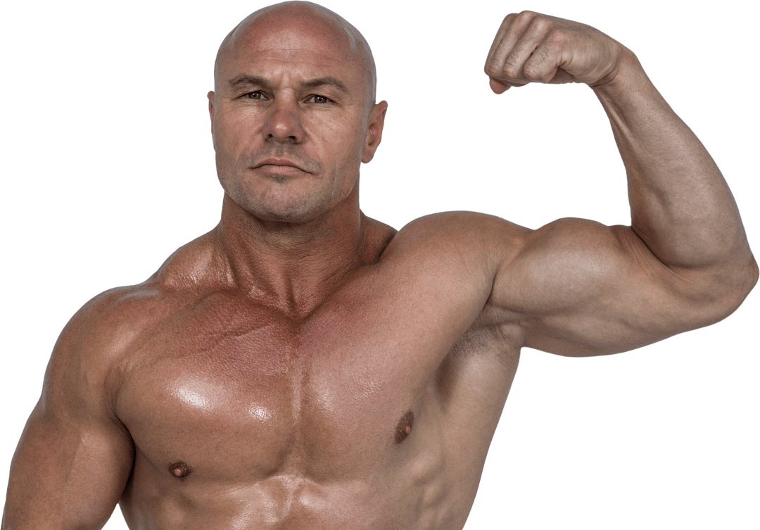 Strong Muscular Man Flexing Bicep in Transparent Background