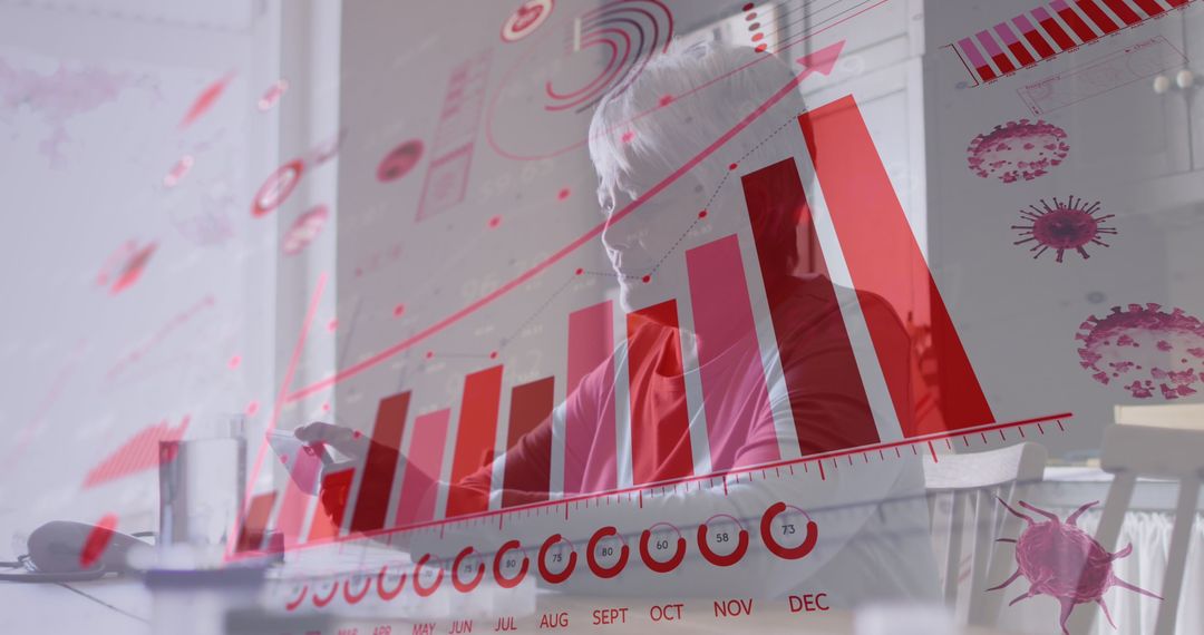 Senior Woman Using Smartphone Analyzing Virtual Pandemic Data Trends