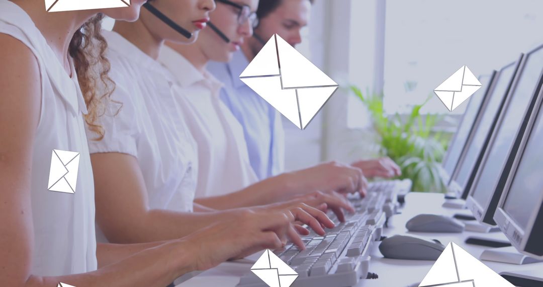 Call Center Team Processing Messages in Office