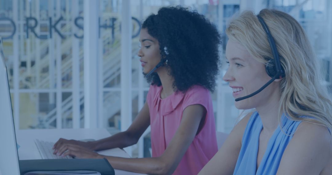 Diversity in Customer Support: Women Using Headsets at Office Desks
