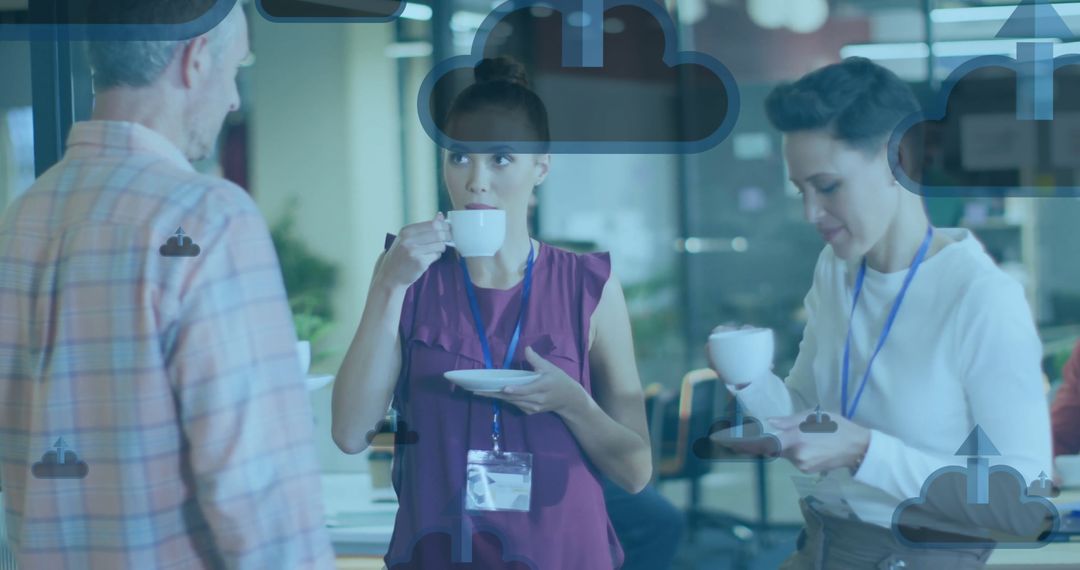Diverse Professionals Discussing Cloud Technology in Modern Office