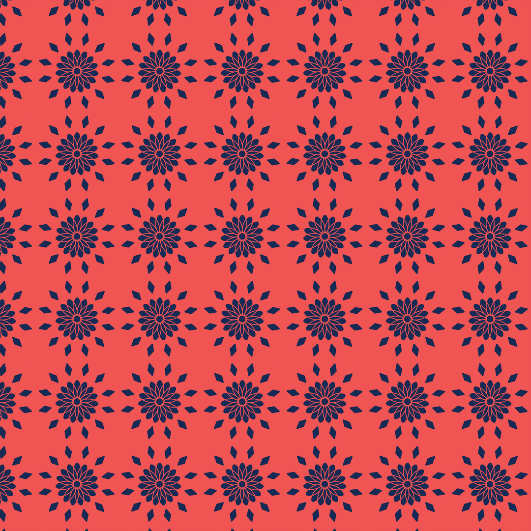 Stylized Blue Flowers Pattern on Red Transparent Background