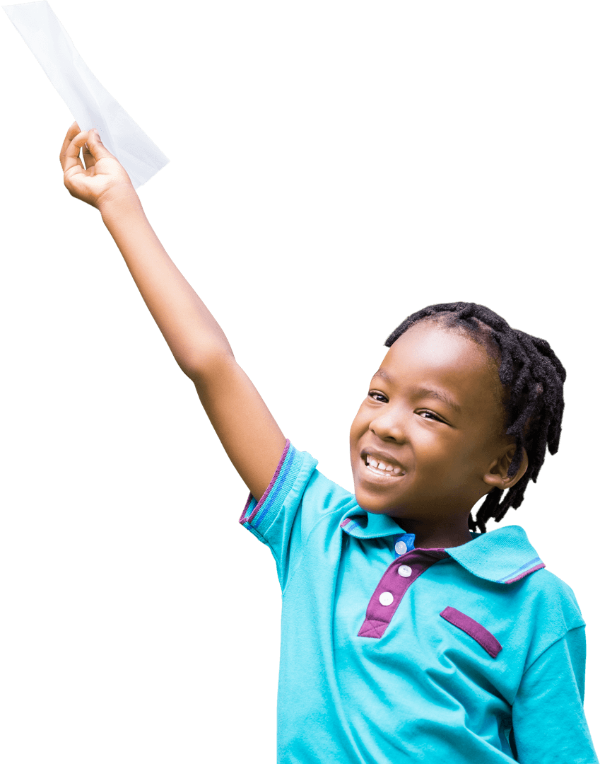 Joyful Child Holding Paper Airplane Transparent Background