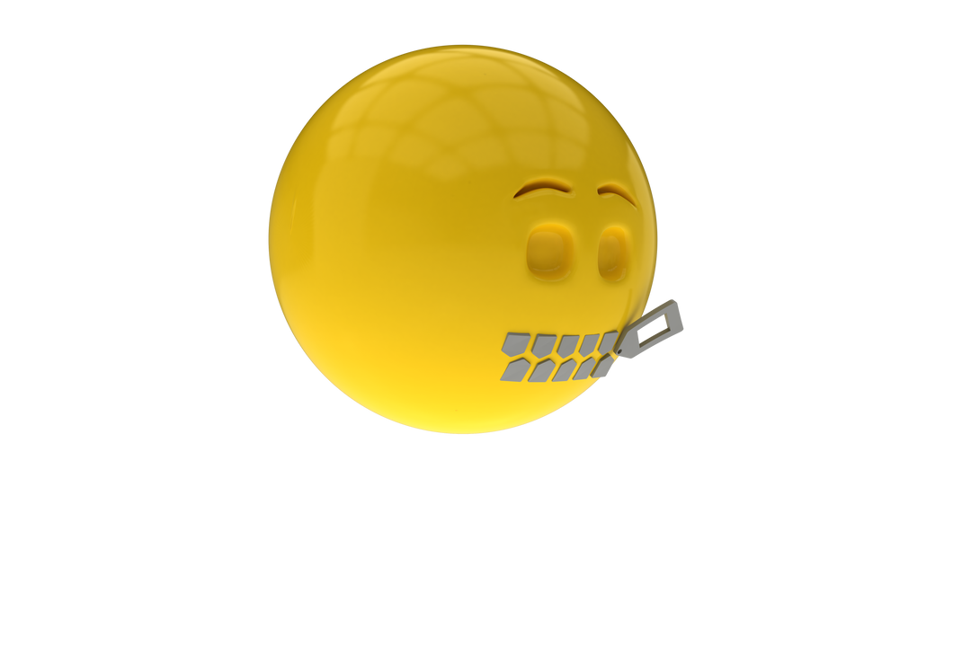 3D Yellow Emoji with Zipper Mouth On Transparent Background - Download Free Stock Images Pikwizard.com