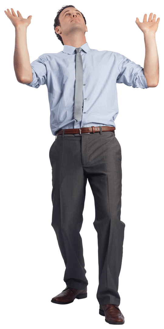 Transparent Businessman Celebrating Success with Raised Arms