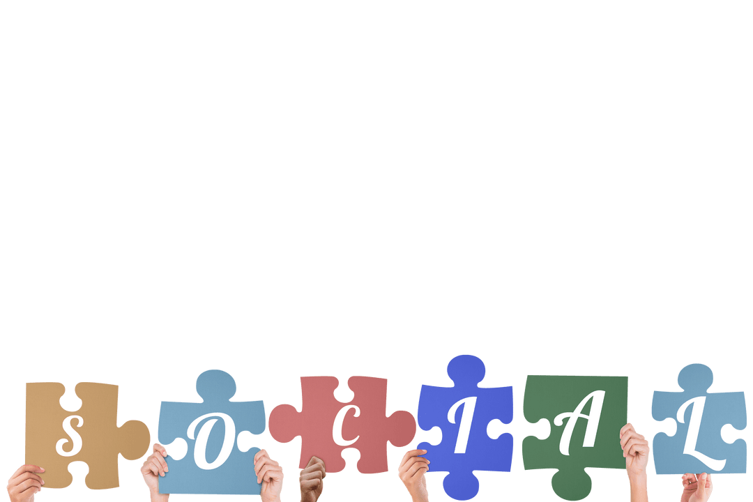 Diverse Hands Holding Transparent Social Jigsaw Puzzle Pieces