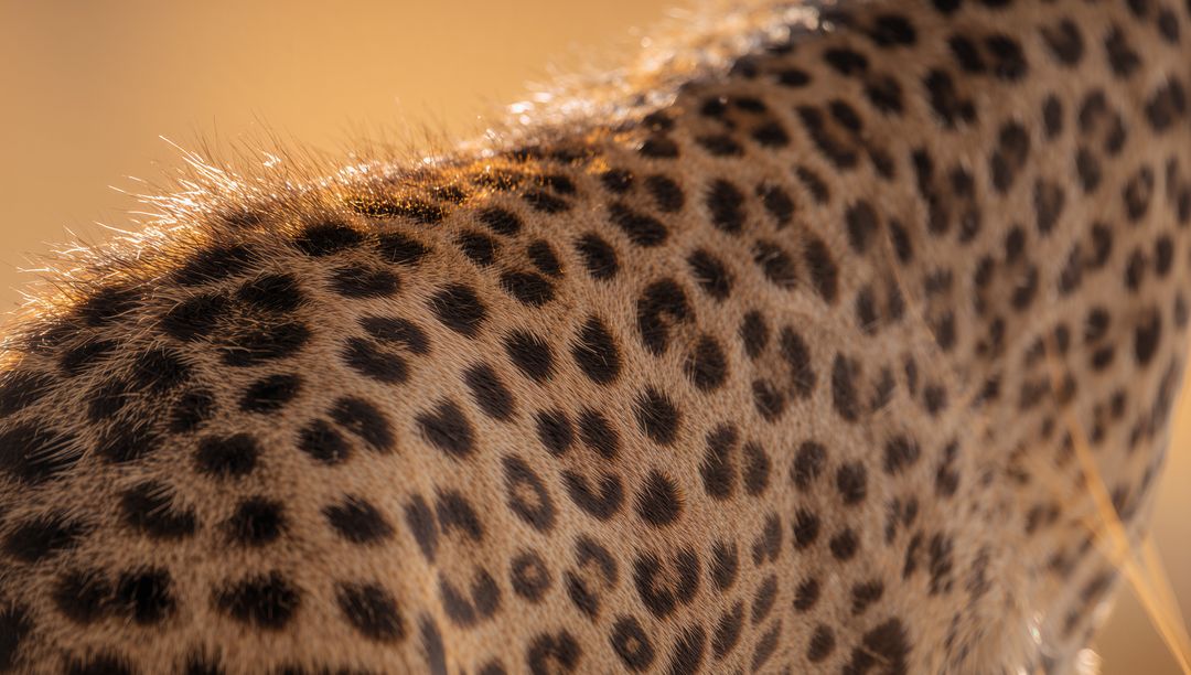 Close-up of Leopard's Spotted Coat in Savannah at Golden Hour