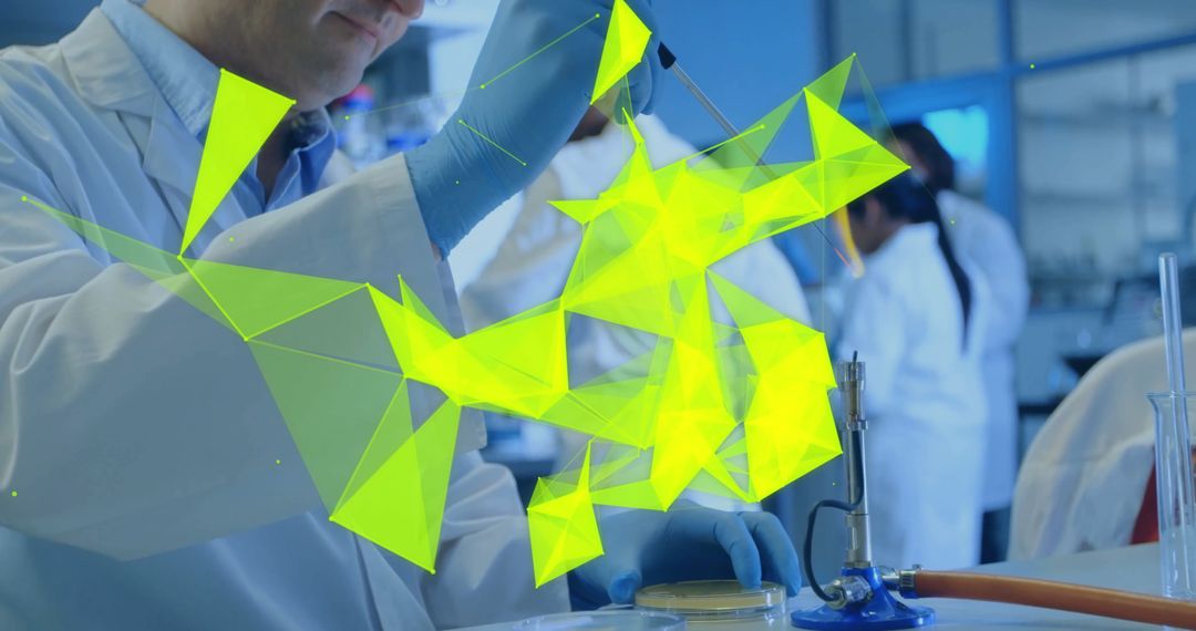 Scientist Analyzing Data with Digital Connections Overlay