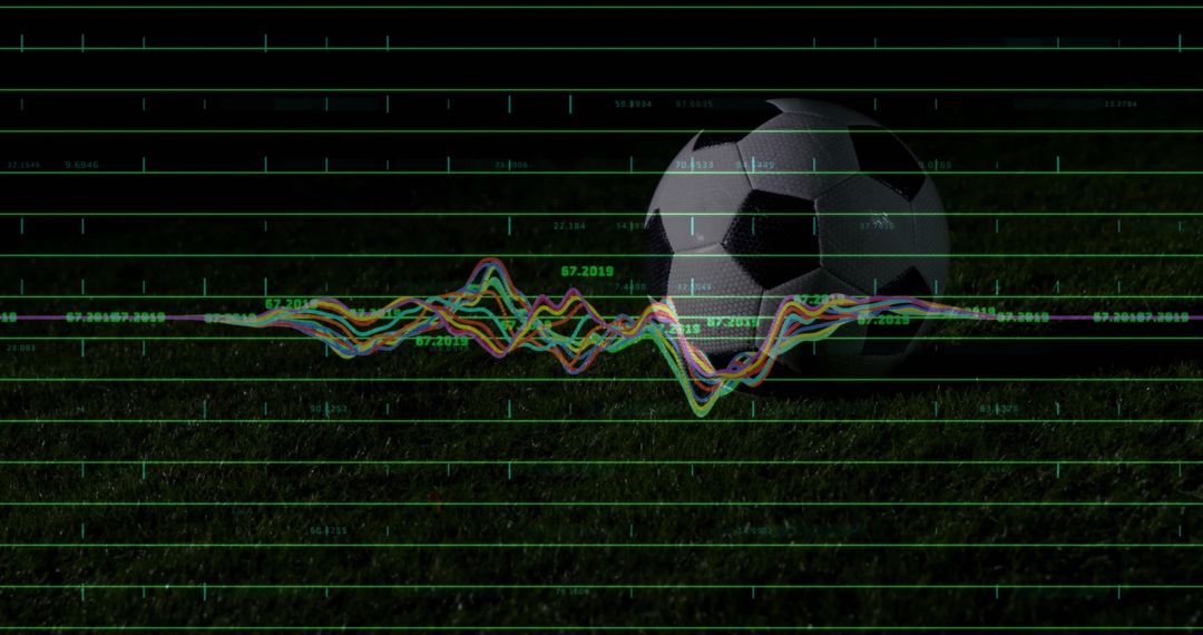 Soccer Ball with Analytics Graph on Grass Under Night Sky