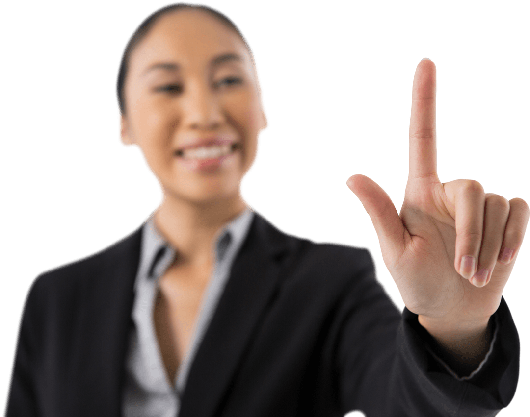 Businesswoman Engaging Transparent Virtual Interface