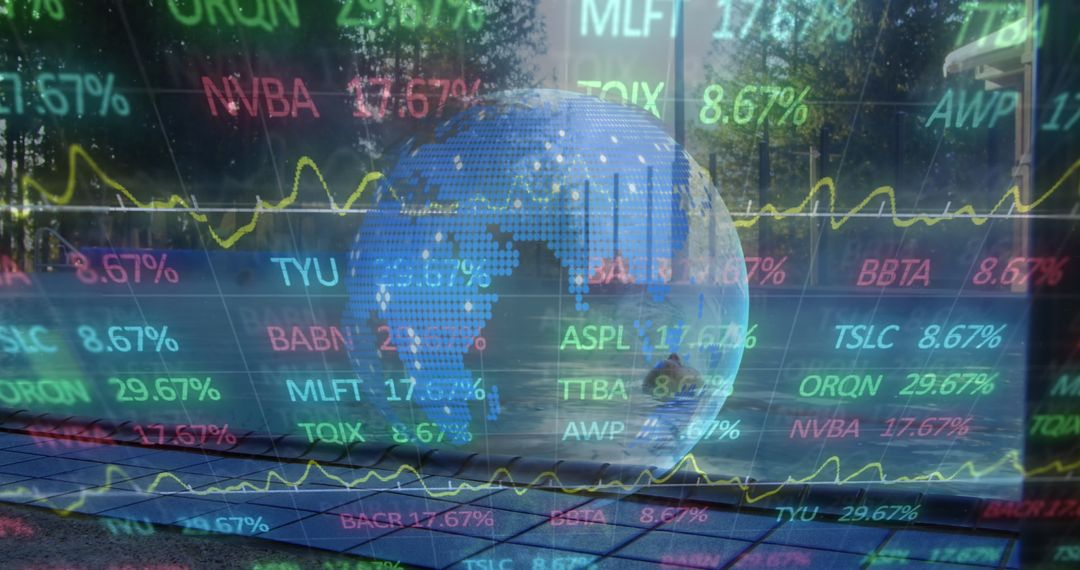 Global Financial Market Trends with Digital Globe Overlay