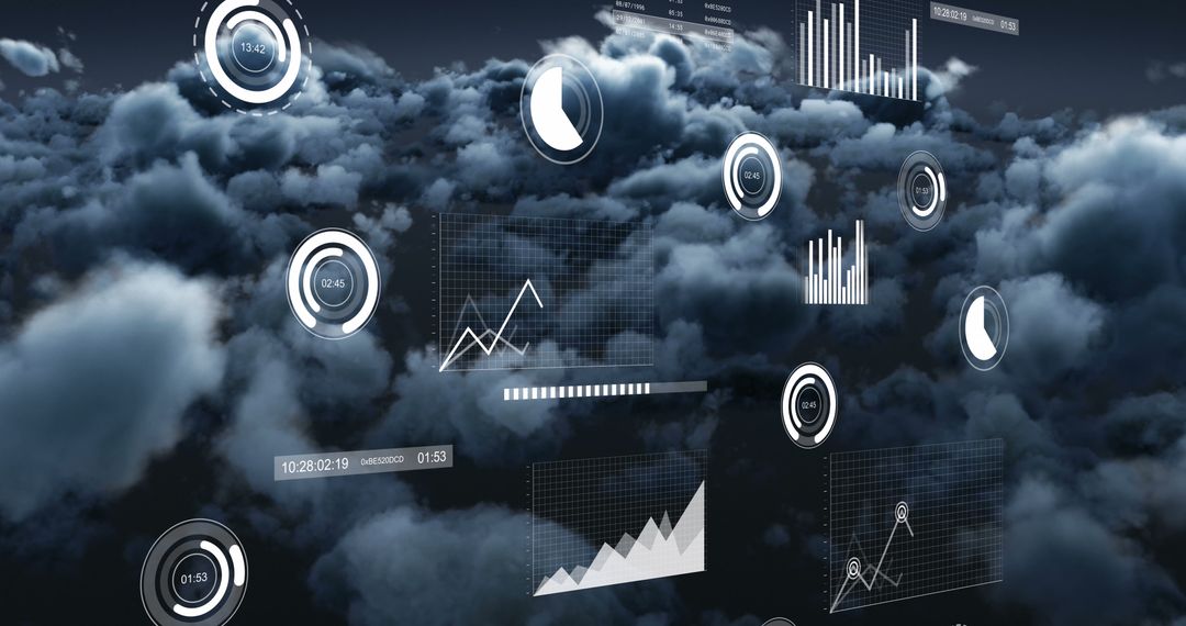 Digital Data Processing Interfaces Against Cloudy Sky Background